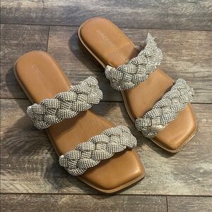 Sincerely Jules Tan and Silver Braided Sandals